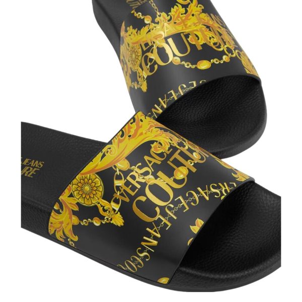 Versace Jeans Couture Black and Gold Chain Couture Slides Online now