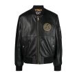 Versace Jeans Couture V Emblem Logo Black Leather Jacket Hot on Sale