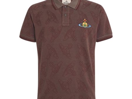 Vivienne Westwood All-Over Orb Logo Khaki Brown Classic Polo Shirt Supply