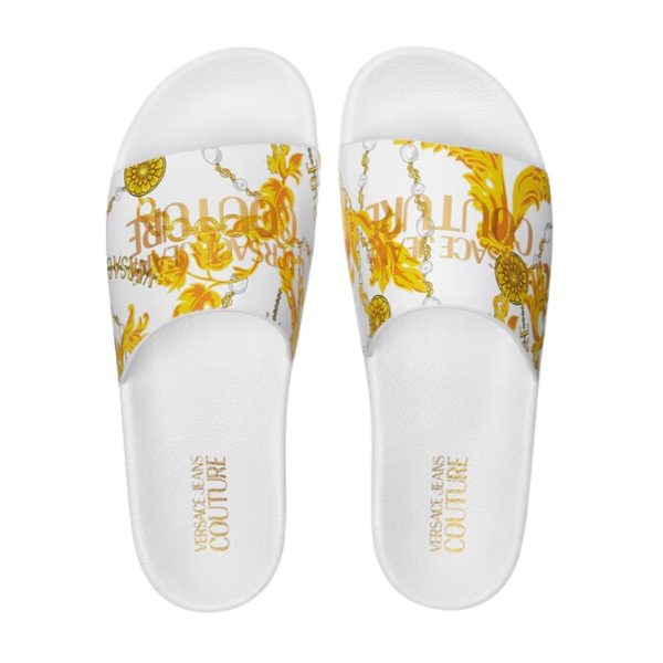 Versace Jeans Couture White and Gold Chain Couture Slides Online Sale