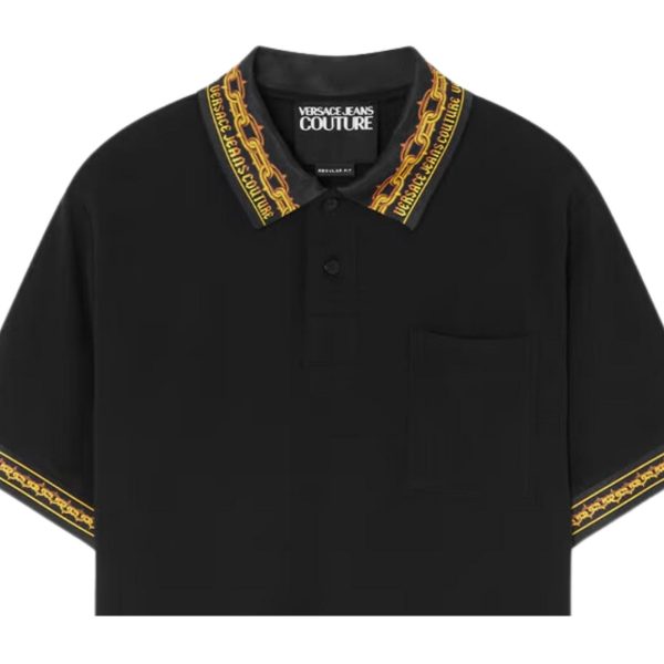 Versace Jeans Couture Collar Chain Couture Black & Gold Polo Shirt Supply