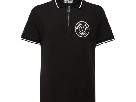 Versace Jeans Couture V Emblem Chain Logo Black Polo Shirt For Cheap