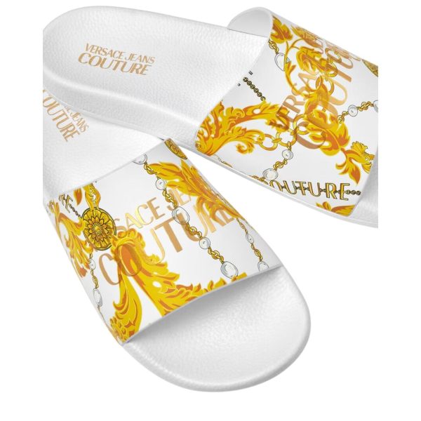 Versace Jeans Couture White and Gold Chain Couture Slides Online Sale