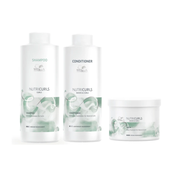 Wella Nutricurls Shampoo, Conditioner & Mask Trio Large Supply